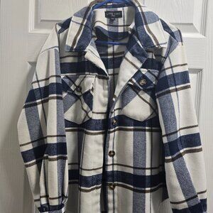Love Tree Shacket Women's Small Blue Plaid Chore Work Western Rodeo Farm Relaxed